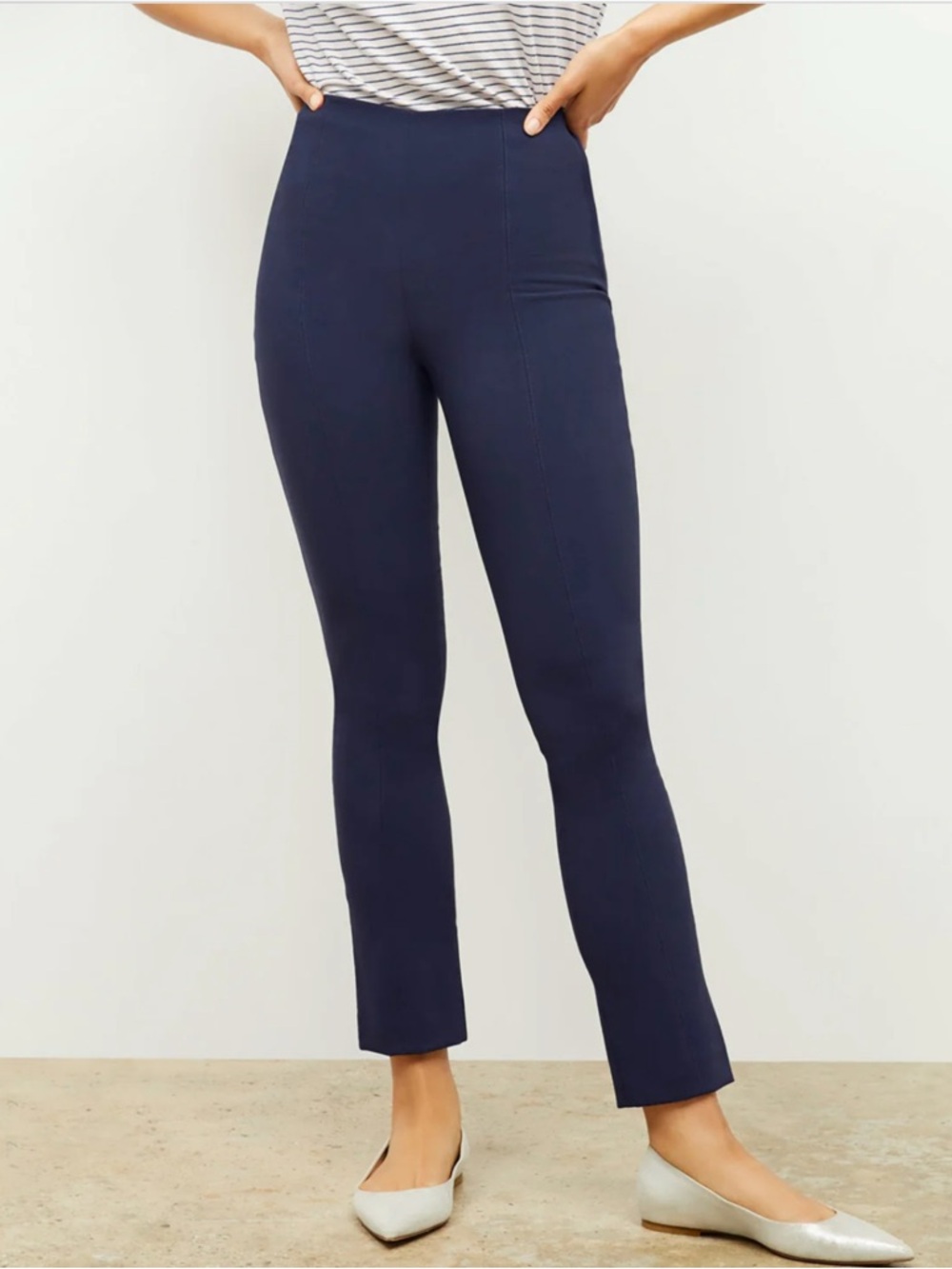 MM.LaFleur Foster Pants Navy High Waist Pull on Trousers Size 16 Workwear